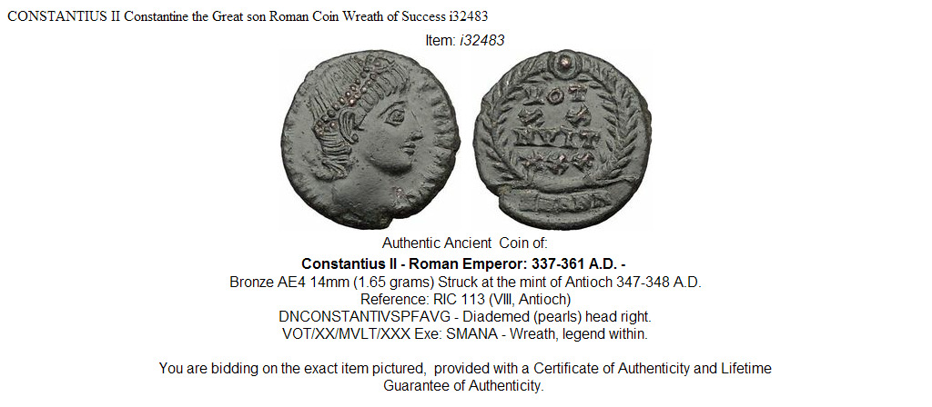 CONSTANTIUS II Constantine the Great son Roman Coin Wreath of Success i32483