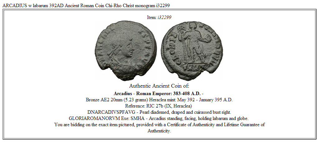 ARCADIUS w labarum 392AD Ancient Roman Coin Chi-Rho Christ monogram i32299