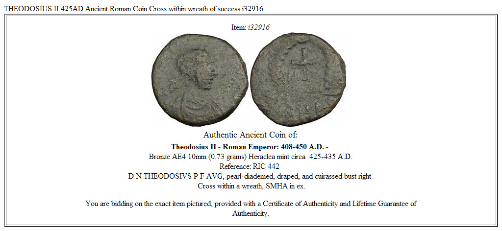 THEODOSIUS II 425AD Ancient Roman Coin Cross within wreath of success i32916