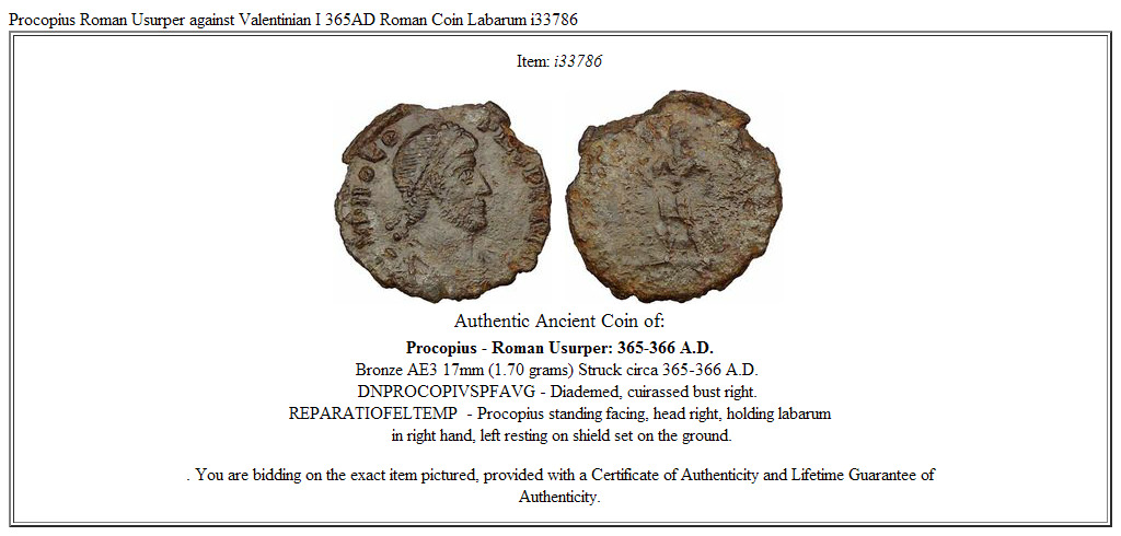 Procopius Roman Usurper against Valentinian I 365AD Roman Coin Labarum i33786