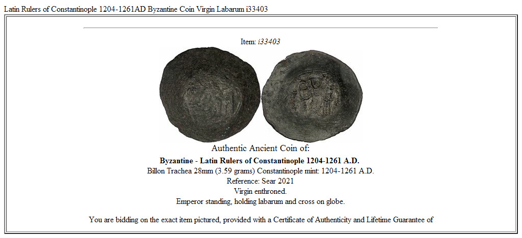 Latin Rulers of Constantinople 1204-1261AD Byzantine Coin Virgin Labarum i33403