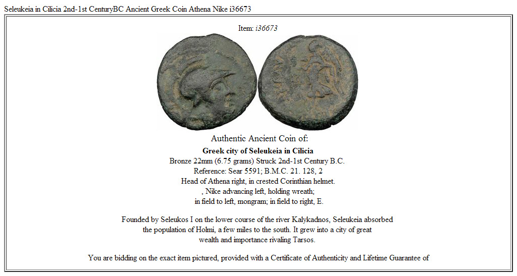 Seleukeia in Cilicia 2nd-1st CenturyBC Ancient Greek Coin Athena Nike i36673