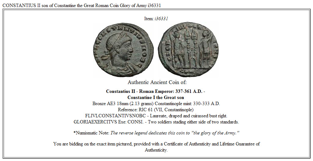 CONSTANTIUS II son of Constantine the Great Roman Coin Glory of Army i36331