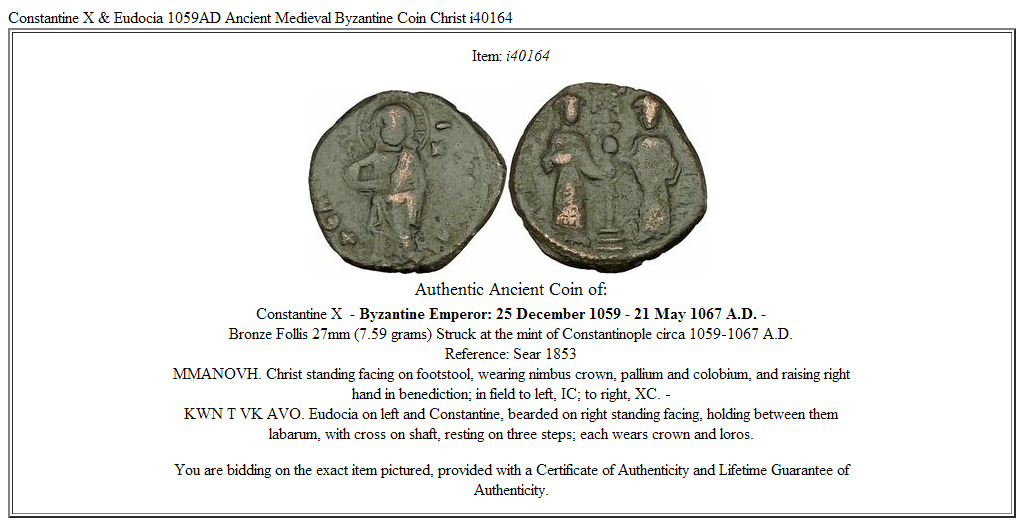 Constantine X & Eudocia 1059AD Ancient Medieval Byzantine Coin Christ i40164