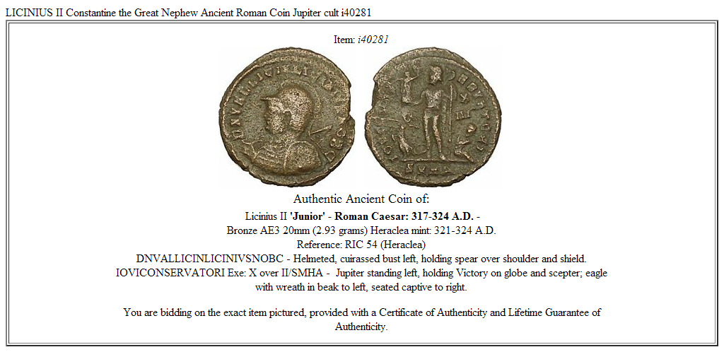 LICINIUS II Constantine the Great Nephew Ancient Roman Coin Jupiter cult i40281
