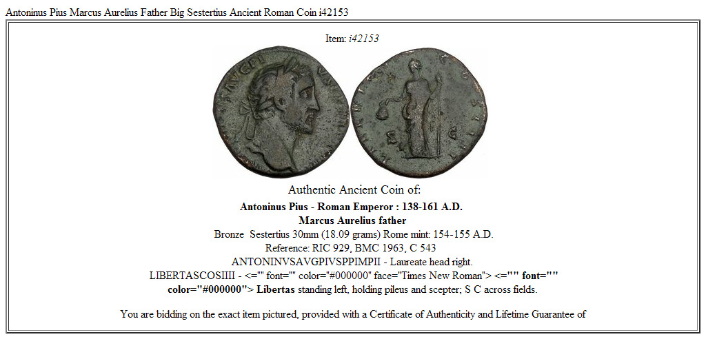 Antoninus Pius Marcus Aurelius Father Big Sestertius Ancient Roman Coin i42153