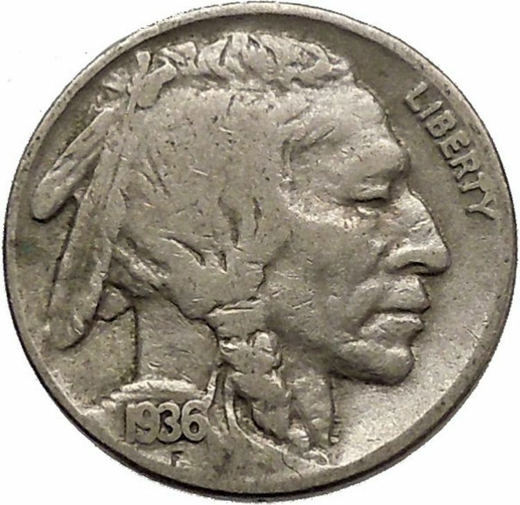 1936 BUFFALO NICKEL 5 Cents of United States of America USA Antique Coin i43824