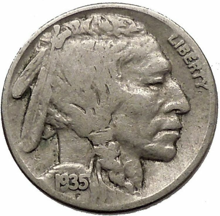 1935 BUFFALO NICKEL 5 Cents of United States of America USA Antique Coin i43783