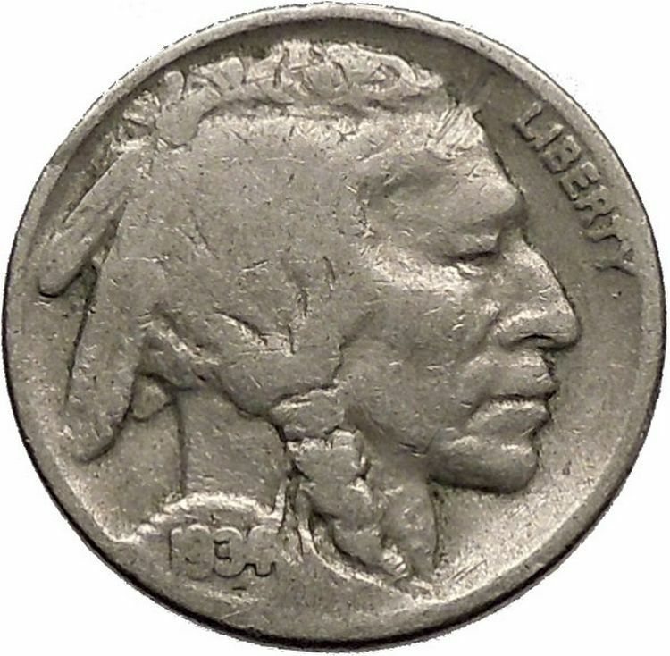 1934 BUFFALO NICKEL 5 Cents of United States of America USA Antique Coin i43759