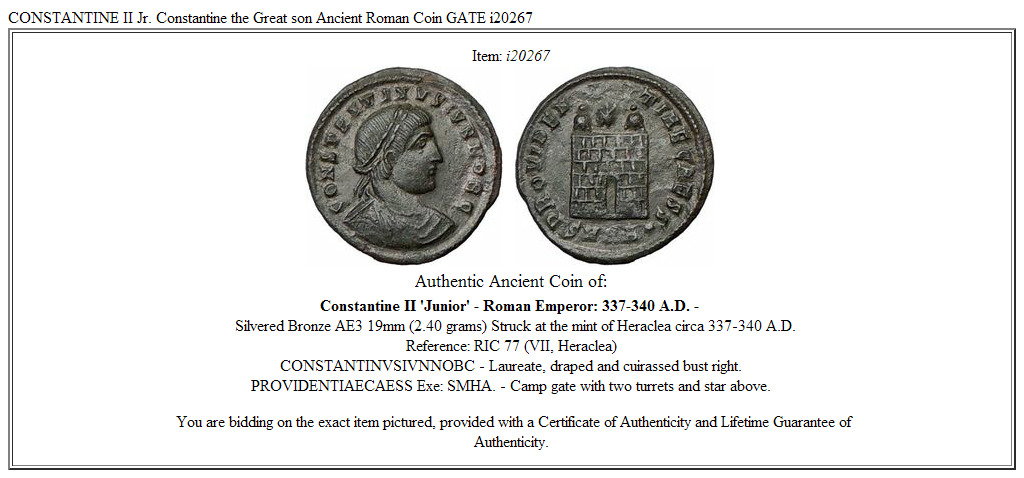 CONSTANTINE II Jr. Constantine the Great son Ancient Roman Coin GATE i20267