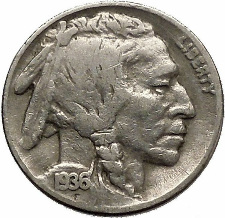 1936 BUFFALO NICKEL 5 Cents of United States of America USA Antique Coin i43832