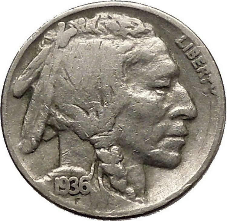 1936 BUFFALO NICKEL 5 Cents of United States of America USA Antique Coin i43838