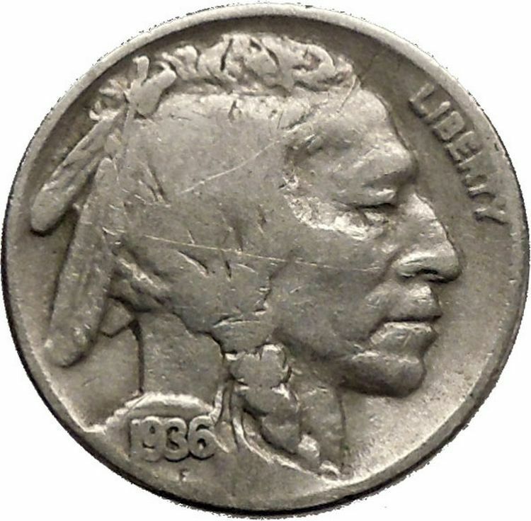 1936 BUFFALO NICKEL 5 Cents of United States of America USA Antique Coin i43847