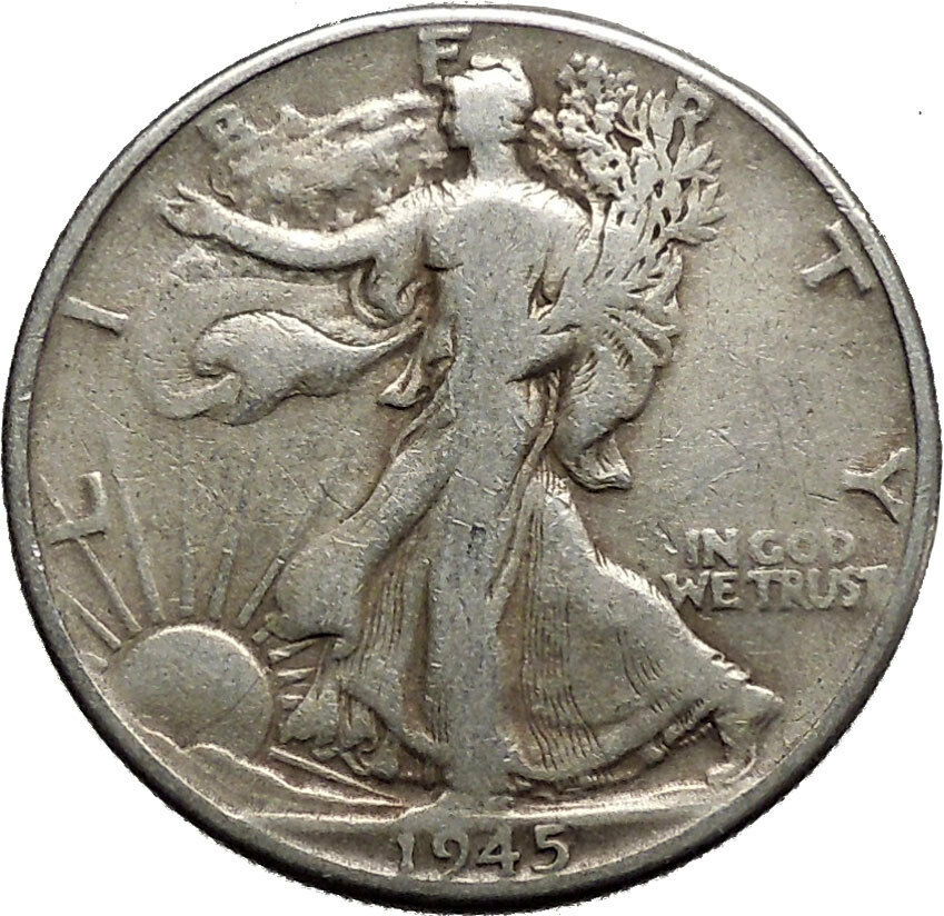 1945 WALKING LIBERTY Half Dollar Bald Eagle United States Silver Coin i44689