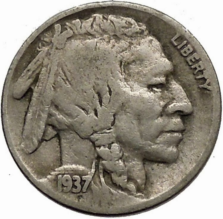 1937D BUFFALO NICKEL 5 Cents of United States of America USA Antique Coin i43906