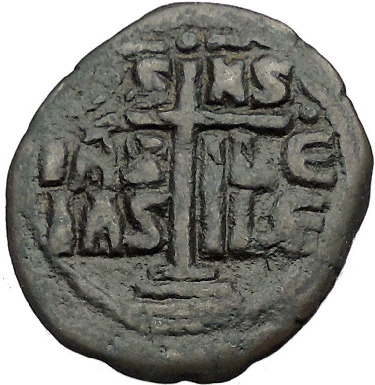 JESUS CHRIST Class B Anonymous Ancient 1028AD Byzantine Follis Coin CROSS i46457