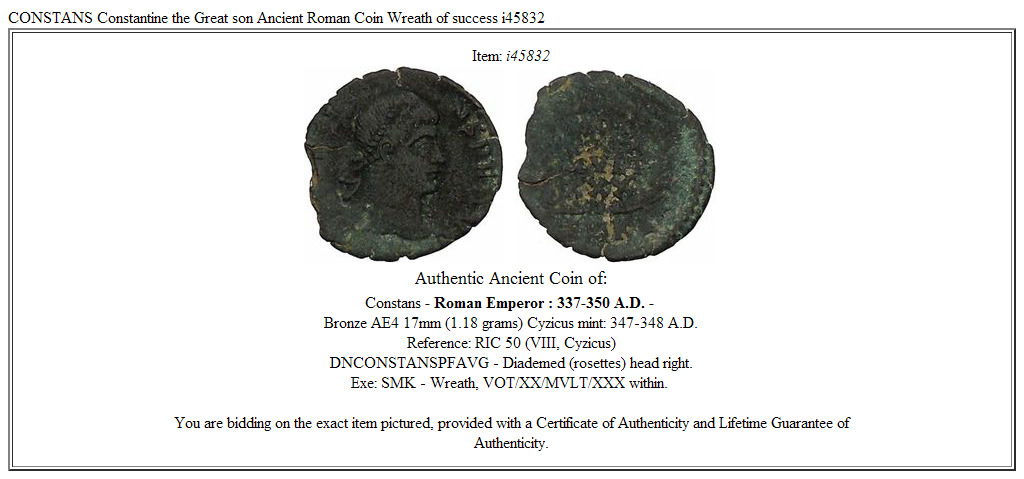 CONSTANS Constantine the Great son Ancient Roman Coin Wreath of success i45832