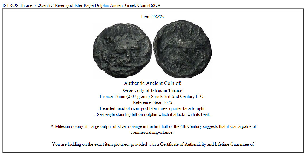 ISTROS Thrace 3-2CenBC River-god Ister Eagle Dolphin Ancient Greek Coin i46829