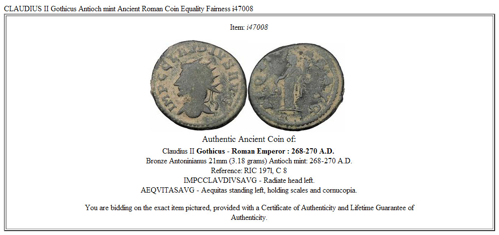 CLAUDIUS II Gothicus Antioch mint Ancient Roman Coin Equality Fairness i47008