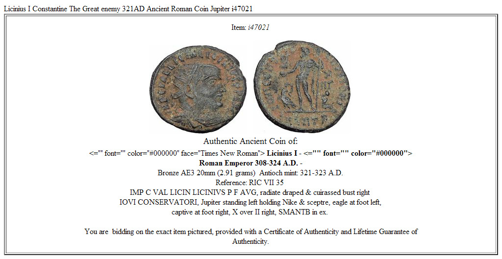 Licinius I Constantine The Great enemy 321AD Ancient Roman Coin Jupiter i47021