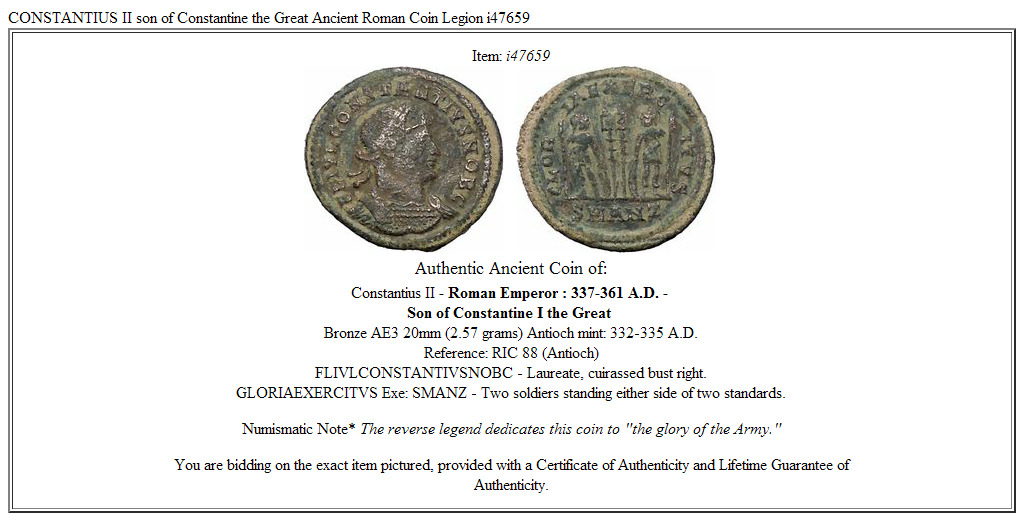 CONSTANTIUS II son of Constantine the Great Ancient Roman Coin Legion i47659