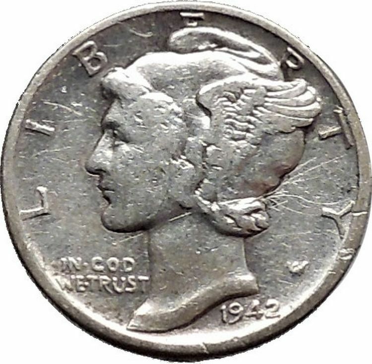 Mercury Winged Liberty Head 1942 Dime United States Silver Coin Fasces i48122