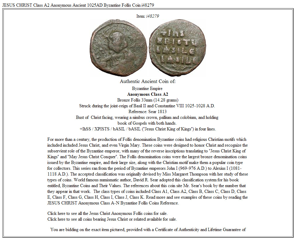 JESUS CHRIST Class A2 Anonymous Ancient 1025AD Byzantine Follis Coin i48279