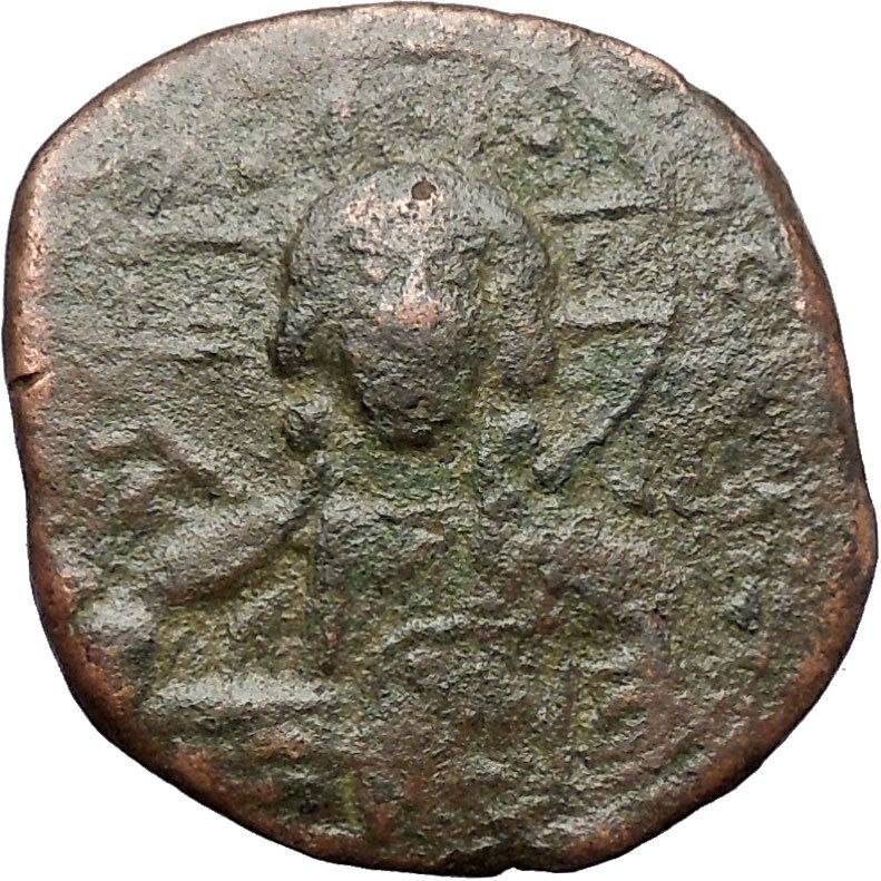 JESUS CHRIST Class B Anonymous Ancient 1028AD Byzantine Follis Coin CROSS i48288