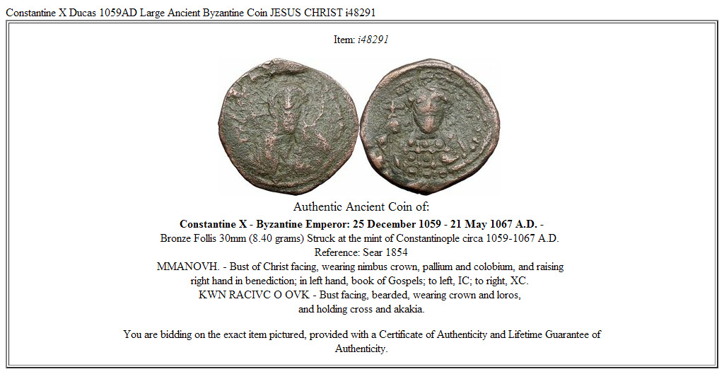 Constantine X Ducas 1059AD Large Ancient Byzantine Coin JESUS CHRIST i48291