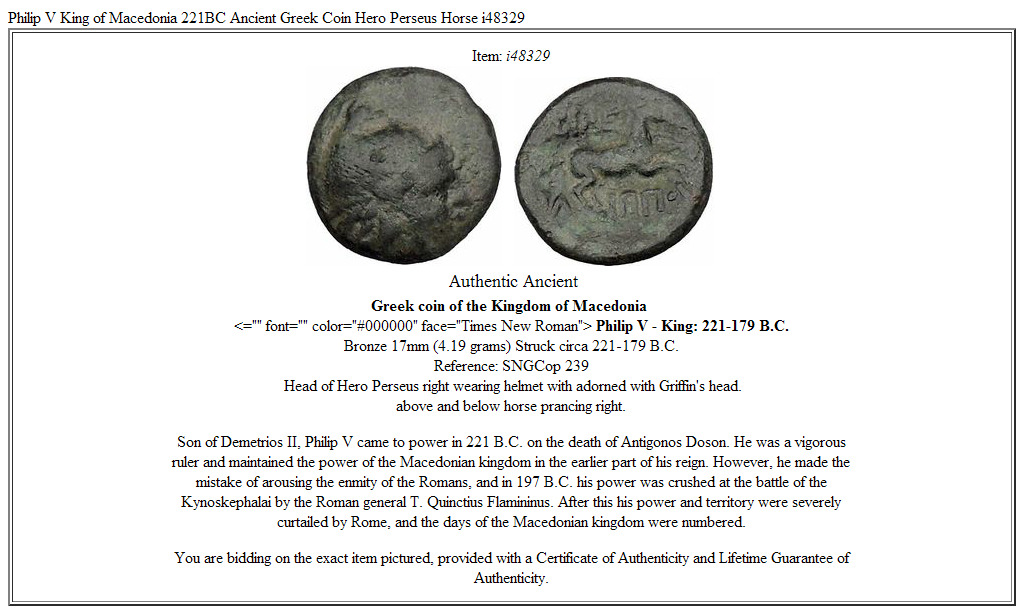 Philip V King of Macedonia 221BC Ancient Greek Coin Hero Perseus Horse i48329