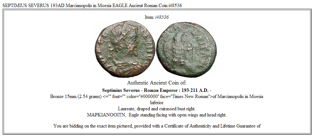 SEPTIMIUS SEVERUS 193AD Marcianopolis in Moesia EAGLE Ancient Roman Coin i48536