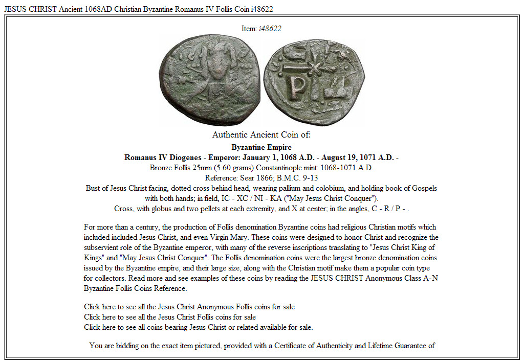 JESUS CHRIST Ancient 1068AD Christian Byzantine Romanus IV Follis Coin i48622