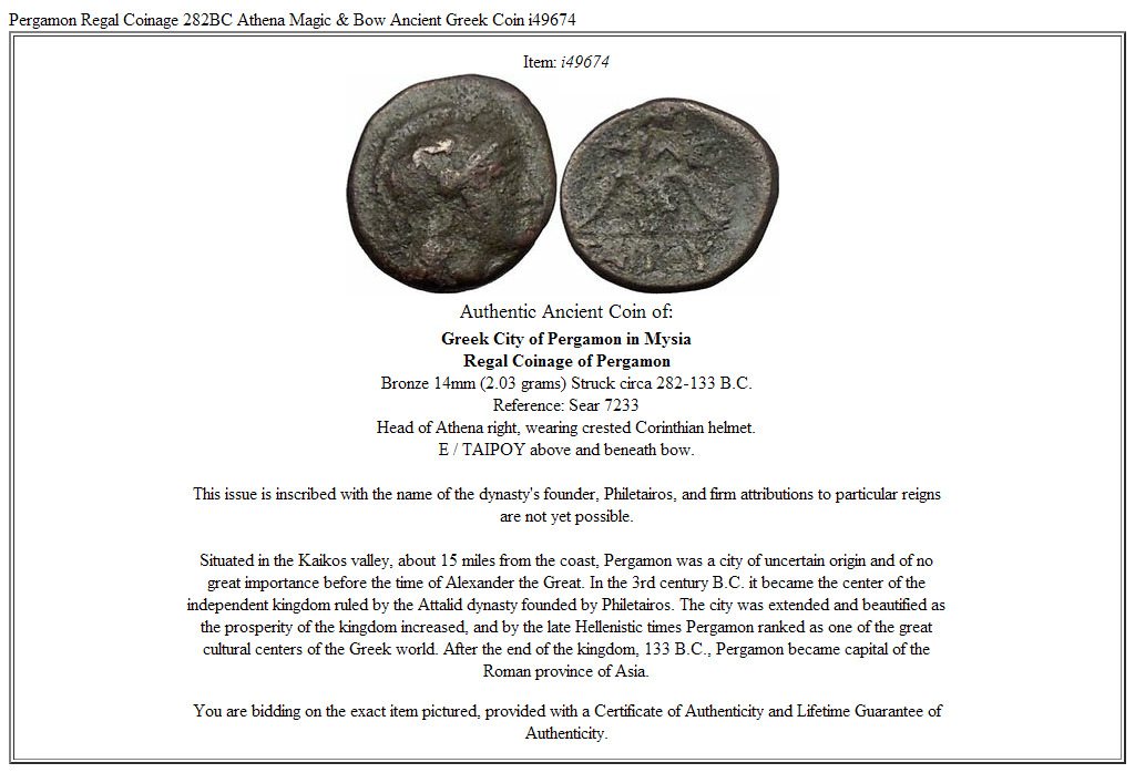 Pergamon Regal Coinage 282BC Athena Magic & Bow Ancient Greek Coin i49674