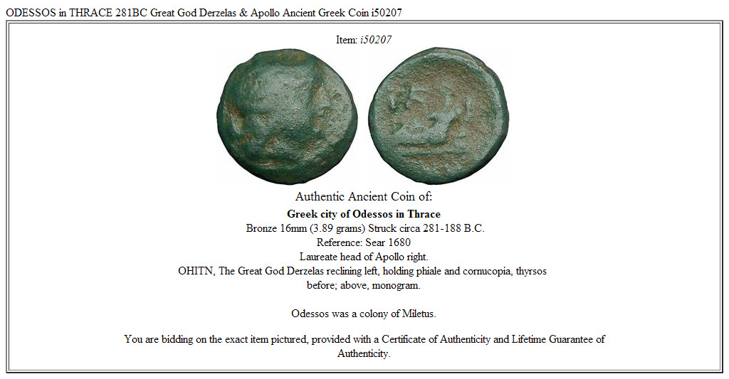 ODESSOS in THRACE 281BC Great God Derzelas & Apollo Ancient Greek Coin i50207