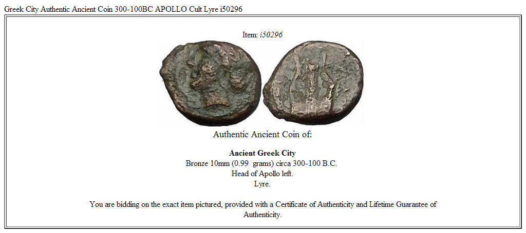 Greek City Authentic Ancient Coin 300-100BC APOLLO Cult Lyre i50296