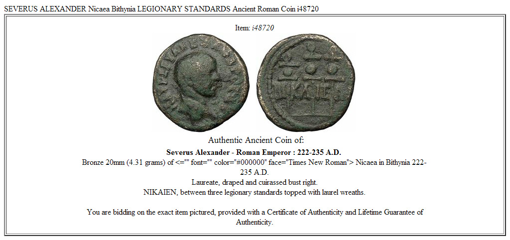 SEVERUS ALEXANDER Nicaea Bithynia LEGIONARY STANDARDS Ancient Roman Coin i48720