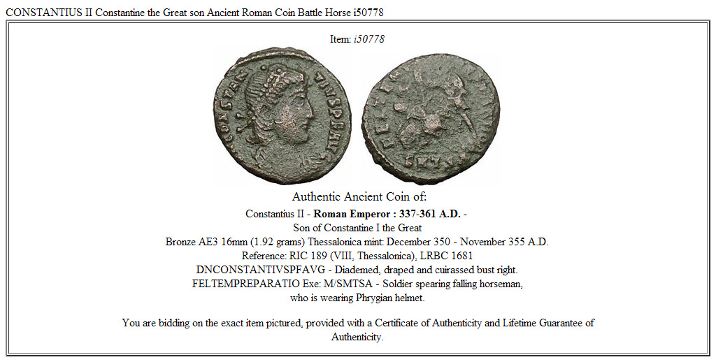 CONSTANTIUS II Constantine the Great son Ancient Roman Coin Battle Horse i50778