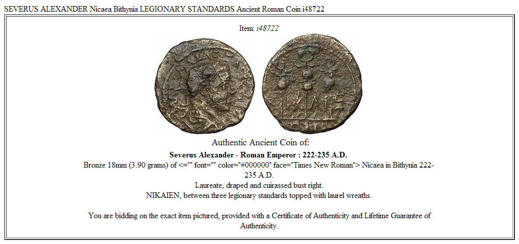 SEVERUS ALEXANDER Nicaea Bithynia LEGIONARY STANDARDS Ancient Roman Coin i48722