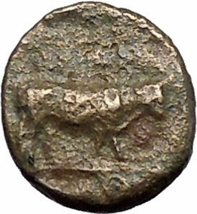 Boione in Aiolis 300BC Authentic Ancient Greek Coin Female head BULL i47487