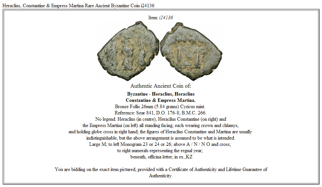 Heraclius, Constantine & Empress Martina Rare Ancient Byzantine Coin i24136