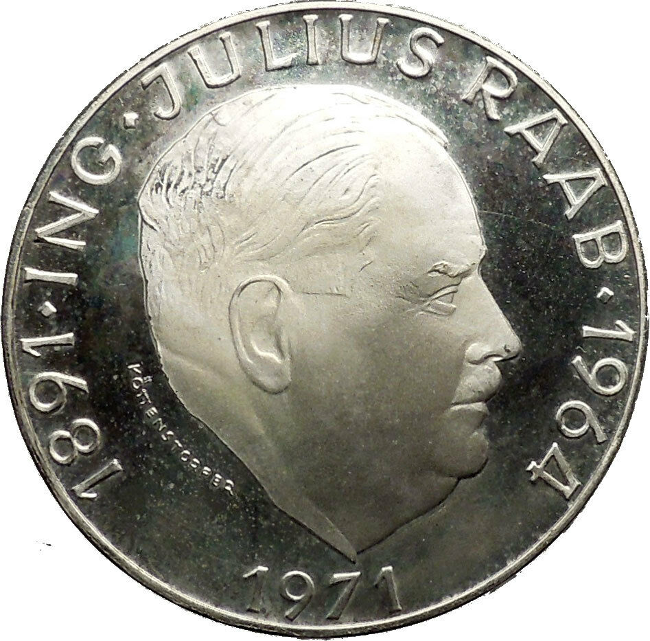 1971 Austria Chencellor Julius Raab Large 50 Schillings Silver Coin i53075