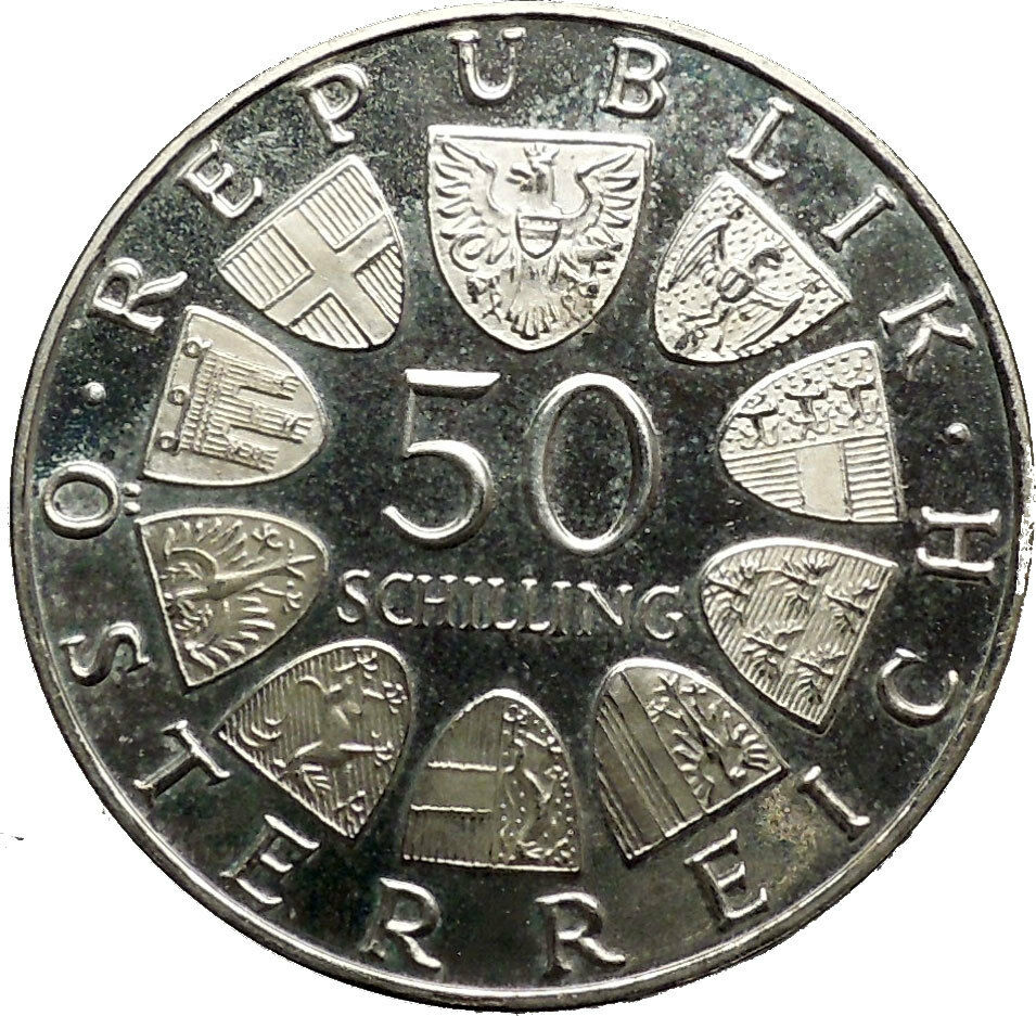 1971 Austria Chencellor Julius Raab Large 50 Schillings Silver Coin i53075