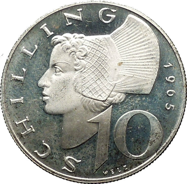 1965 Austria Wachau Woman 10 Schilling Silver Austrian Coin with Shield i53093