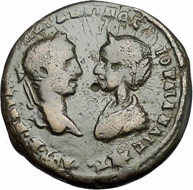 ELAGABALUS and JULIA MAESA 218AD Marcianopolis Hygeia Salus Roman Coin i50892