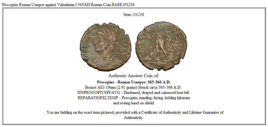 Procopius Roman Usurper against Valentinian I 365AD Roman Coin RARE i54238
