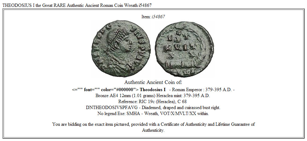 THEODOSIUS I the Great RARE Authentic Ancient Roman Coin Wreath i54867