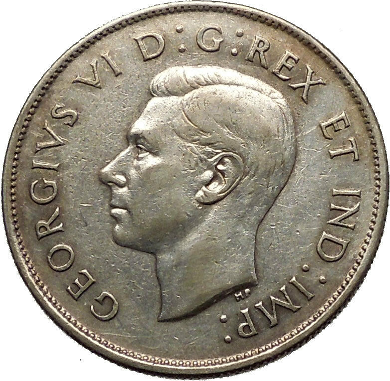 1944 CANADA King George VI of Britain Silver 50 Cent Coin Coat of Arms i53784