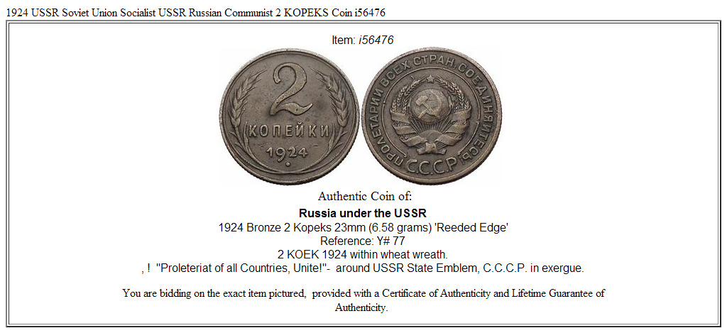 1924 USSR Soviet Union Socialist USSR Russian Communist 2 KOPEKS Coin i56476