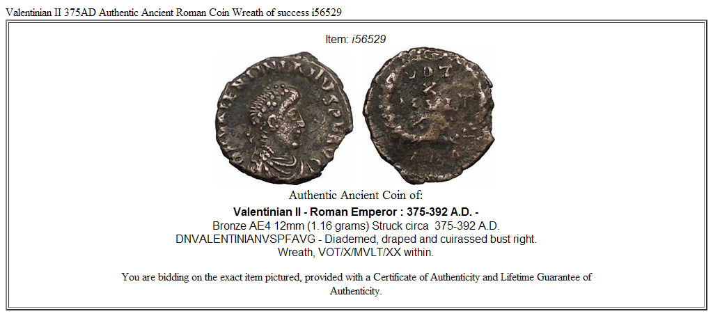 Valentinian II 375AD Authentic Ancient Roman Coin Wreath of success i56529