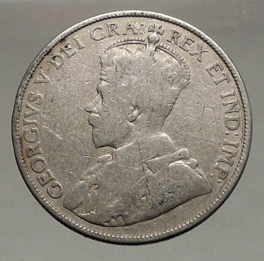 1913 CANADA - Original Antique Silver 50 Cents Coin under King GEORGE V i56686